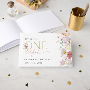 Colourful Flowers, Wildflowers, First Birthday Guest Book