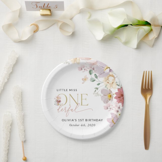 Colourful Flowers, Wildflowers, First Birthday Paper Plate (Wedding)