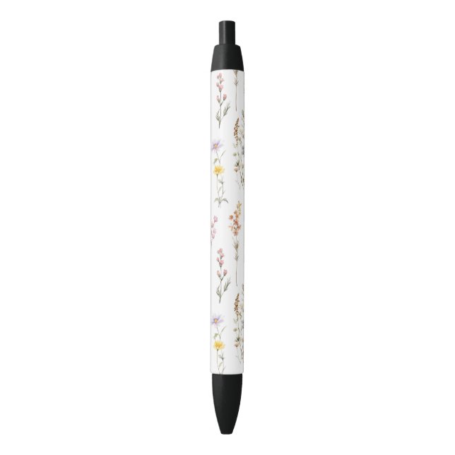 Colourful Flowers, Wildflowers, Garden Flowers Black Ink Pen (Front Vertical)