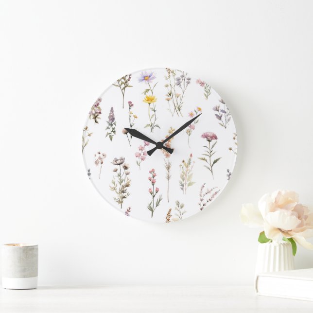 Colourful Flowers, Wildflowers, Garden Flowers Large Clock (Home)