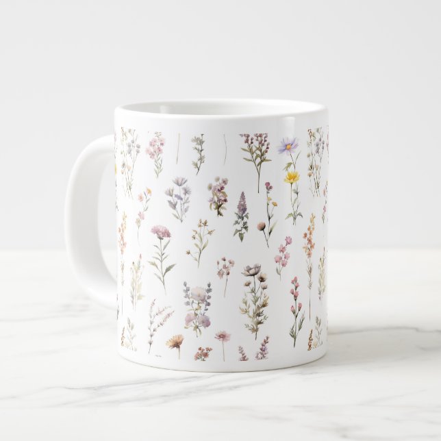 Colourful Flowers, Wildflowers, Garden Flowers Large Coffee Mug (Front Left)