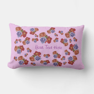 colourful flowers with rose buds and red roses lumbar cushion
