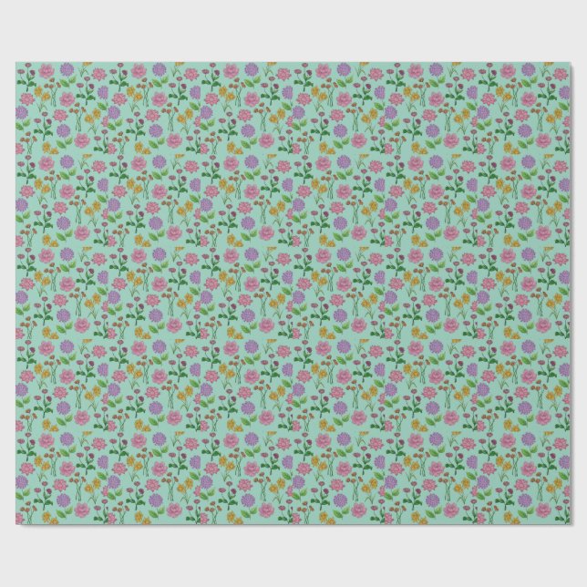 Colourful flowers wrapping paper (Flat)