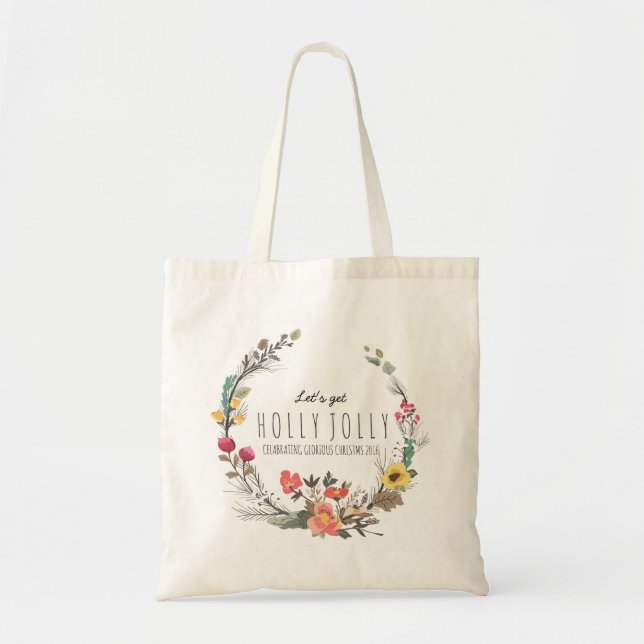 Colourful Flowers Wreath Christmas Text Template Tote Bag (Front)