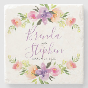 Colourful flowers wreath frame stone coaster