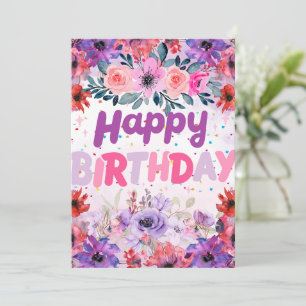Colourful Flowery Purple, Pink, Lavendar, Rose Holiday Card