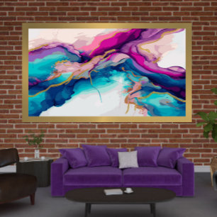 Colourful flowing ink colours modern abstract art canvas print