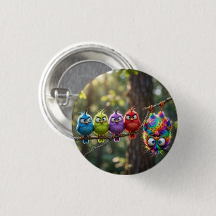 Colourful Fluffy Birdies 3 Cm Round Badge