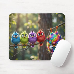 Colourful Fluffy Birdies Mouse Pad