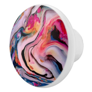 Colourful Fluid Marbling Abstraction Ceramic Knob