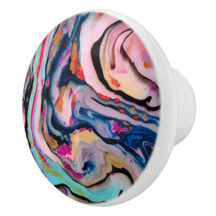 Colourful Fluid Marbling Abstraction Ceramic Knob