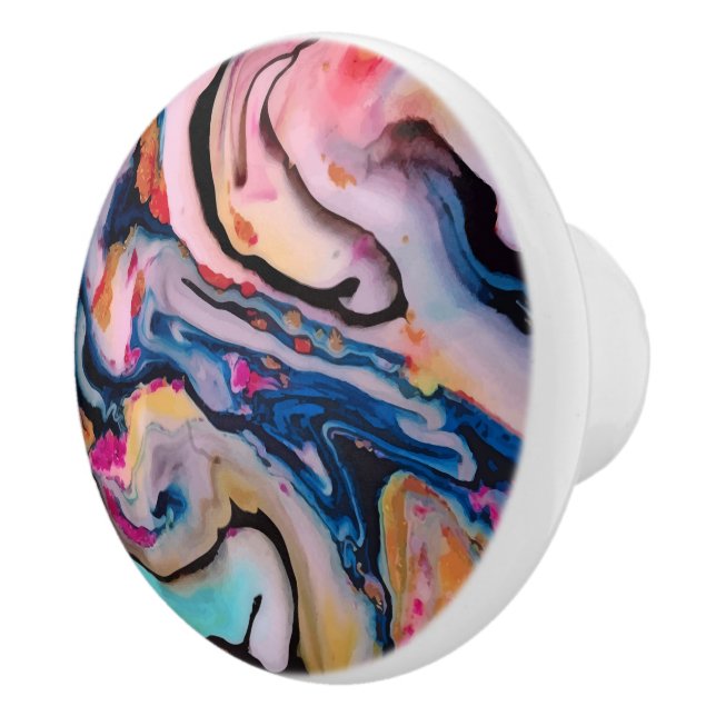 Colourful Fluid Marbling Abstraction  Ceramic Knob (Right)
