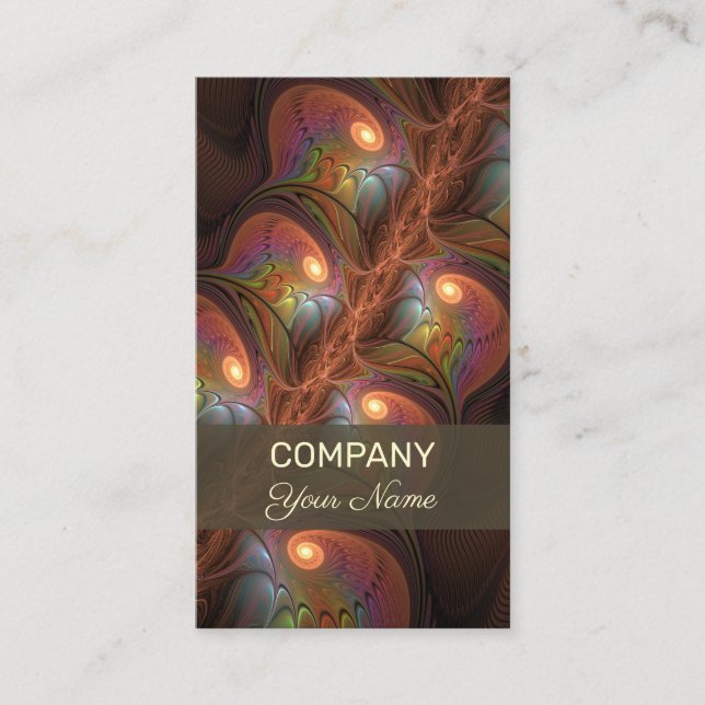 Colourful Fluorescent Abstract Brown Fractal Art Business Card (Front)
