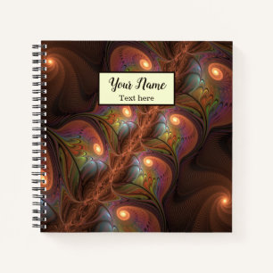 Colourful Fluorescent Abstract Brown Fractal Name Notebook