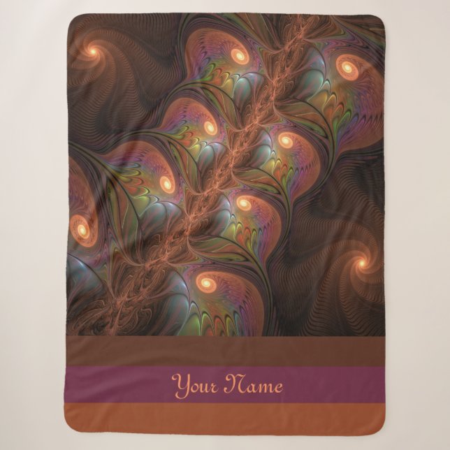 Colourful Fluorescent Abstract Brown Fractal Name Sherpa Blanket (Front)