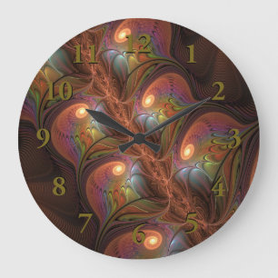 Colourful Fluorescent Abstract Modern Brown Fracta Large Clock