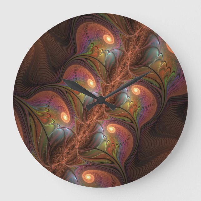 Colourful Fluorescent Abstract Modern Brown Fracta Large Clock (Front)