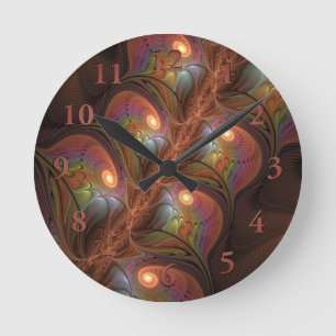 Colourful Fluorescent Abstract Modern Brown Round Clock
