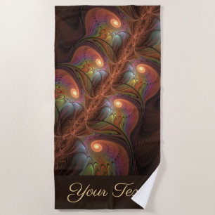 Colourful Fluorescent Abstract Modern Fractal Name Beach Towel