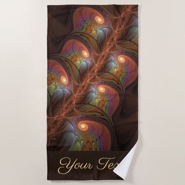 Colourful Fluorescent Abstract Modern Fractal Name Beach Towel (Front)