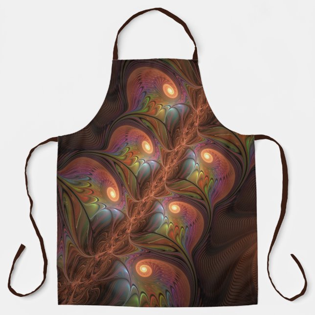 Colourful Fluorescent Abstract Trippy Brown Fracta Apron (Front)