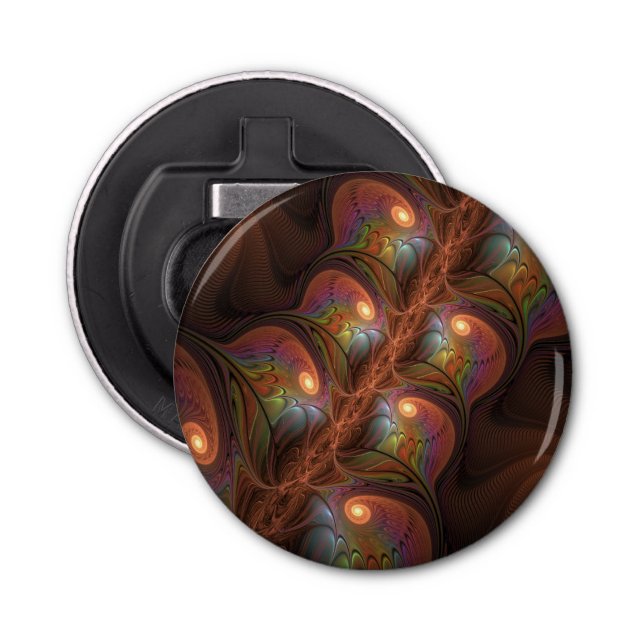 Colourful Fluorescent Abstract Trippy Brown Fracta Bottle Opener (Front)