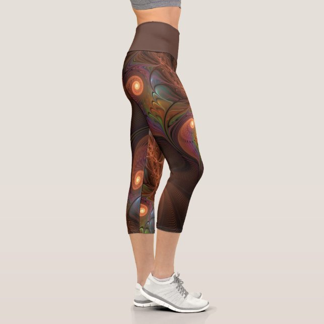 Colourful Fluorescent Abstract Trippy Brown Fracta Capri Leggings (Right)