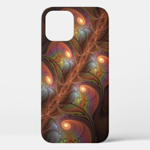 Colourful Fluorescent Abstract Trippy Brown Fracta iPhone 12 Case