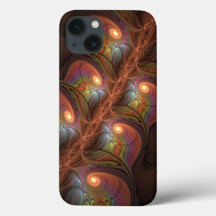 Colourful Fluorescent Abstract Trippy Brown Fracta iPhone 13 Case