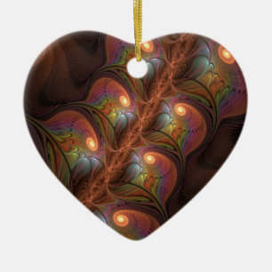 Colourful Fluorescent Abstract Trippy Brown Fracta Ceramic Tree Decoration
