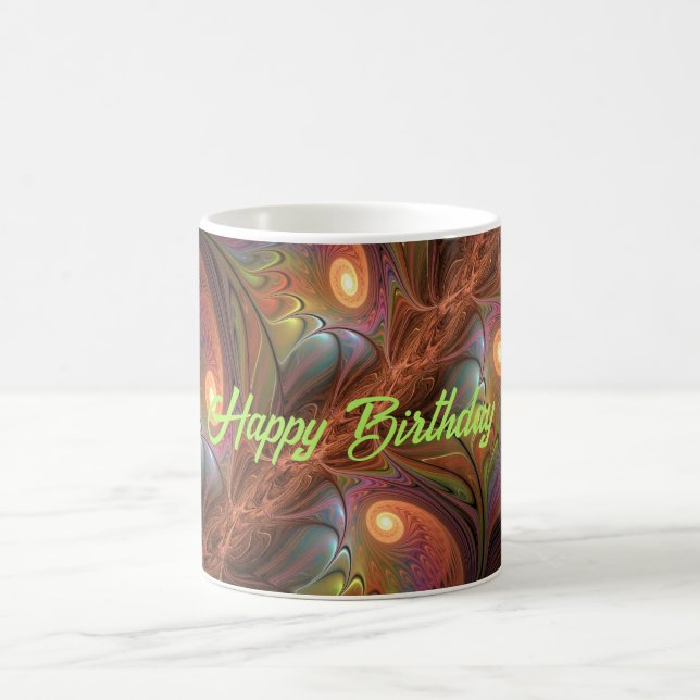Colourful Fluorescent Abstract Trippy Brown Fracta Coffee Mug (Center)