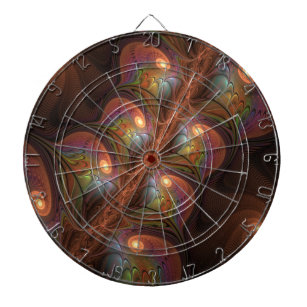 Colourful Fluorescent Abstract Trippy Brown Fracta Dartboard