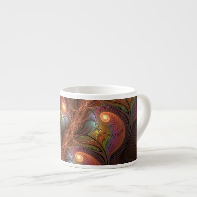 Colourful Fluorescent Abstract Trippy Brown Fracta Espresso Cup (Front Right)