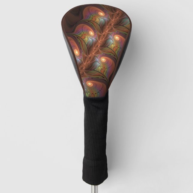 Colourful Fluorescent Abstract Trippy Brown Fracta Golf Head Cover (Front)