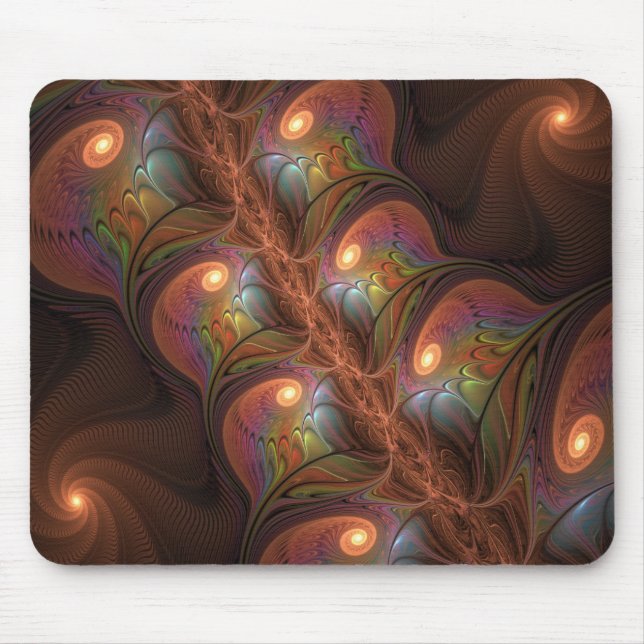 Colourful Fluorescent Abstract Trippy Brown Fracta Mouse Pad (Front)