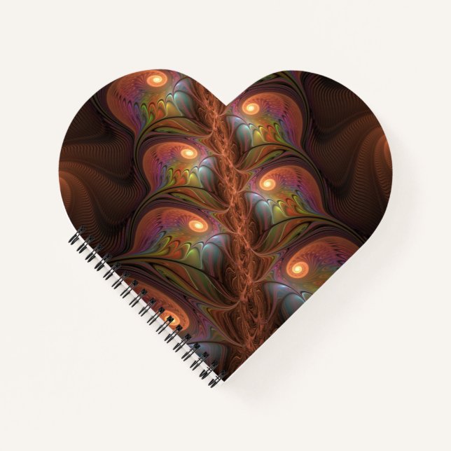 Colourful Fluorescent Abstract Trippy Brown Fracta Notebook (Front)