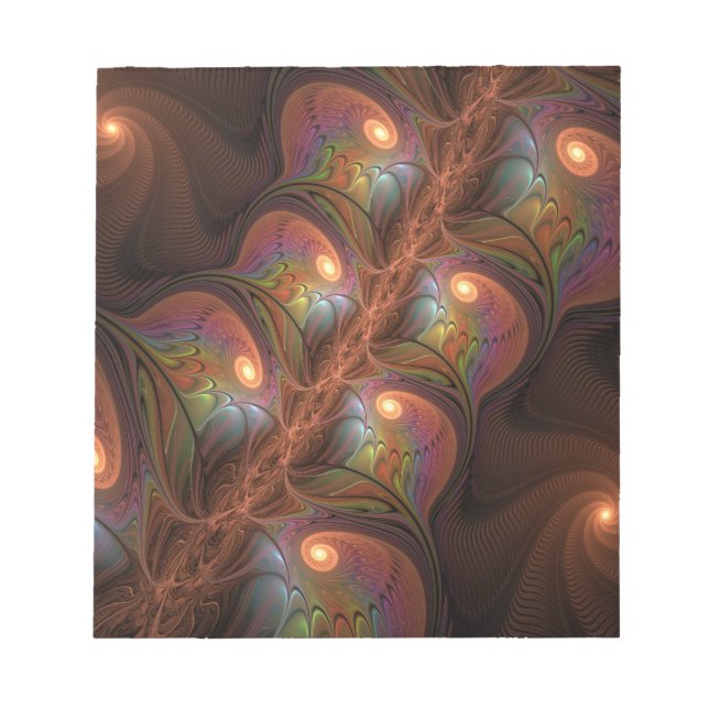 Colourful Fluorescent Abstract Trippy Brown Fracta Notepad (Front)