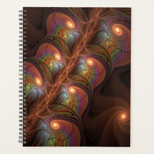 Colourful Fluorescent Abstract Trippy Brown Fracta Planner (Front)