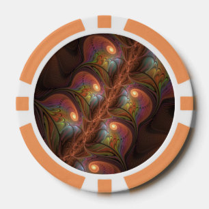 Colourful Fluorescent Abstract Trippy Brown Fracta Poker Chips