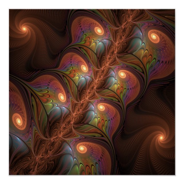 Colourful Fluorescent Abstract Trippy Brown Fracta Poster (Front)