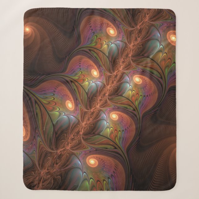 Colourful Fluorescent Abstract Trippy Brown Fracta Sherpa Blanket (Front)