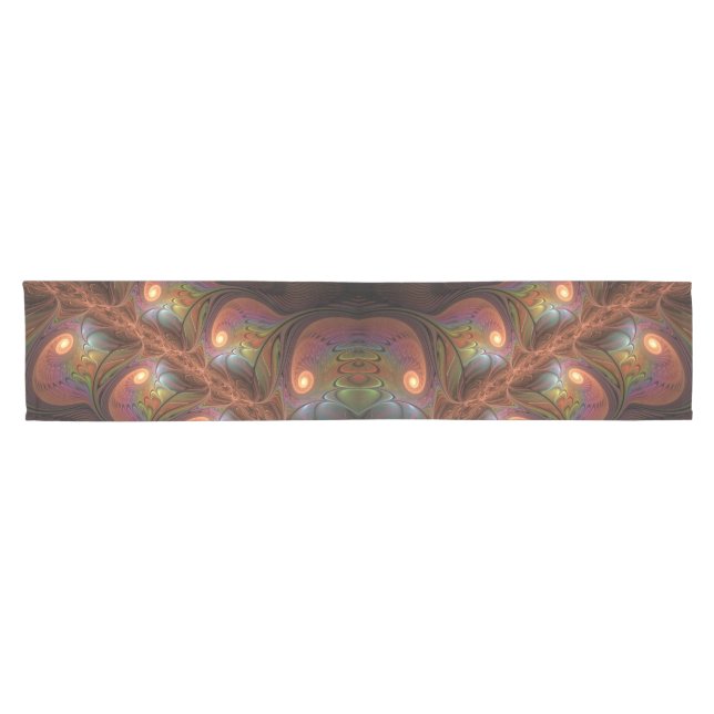 Colourful Fluorescent Abstract Trippy Brown Fracta Short Table Runner (Horizontal)