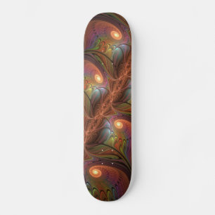 Colourful Fluorescent Abstract Trippy Brown Fracta Skateboard