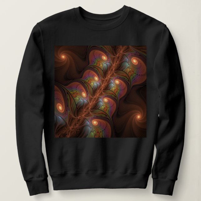 Colourful Fluorescent Abstract Trippy Brown Fracta Sweatshirt (Design Front)