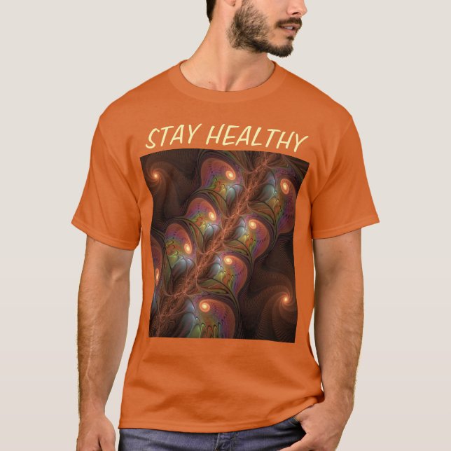 Colourful Fluorescent Abstract Trippy Brown Fracta T-Shirt (Front)