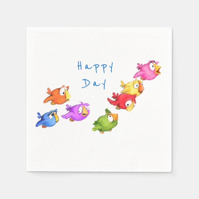 Colourful Flying Birds Napkins - Custom Text (Front)