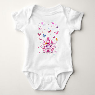 Colourful Flying Butterflies with Crown Art Print Baby Bodysuit