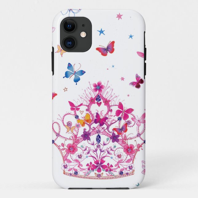 Colourful Flying Butterflies with Crown Art Print Case-Mate iPhone Case (Back)