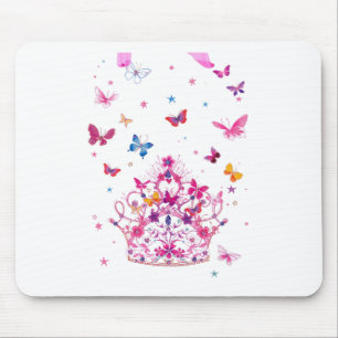 Colourful Flying Butterflies with Crown Art Print Mouse Pad