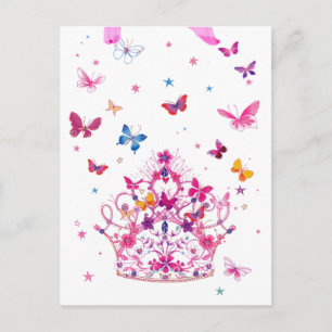 Colourful Flying Butterflies with Crown Art Print/ Postcard